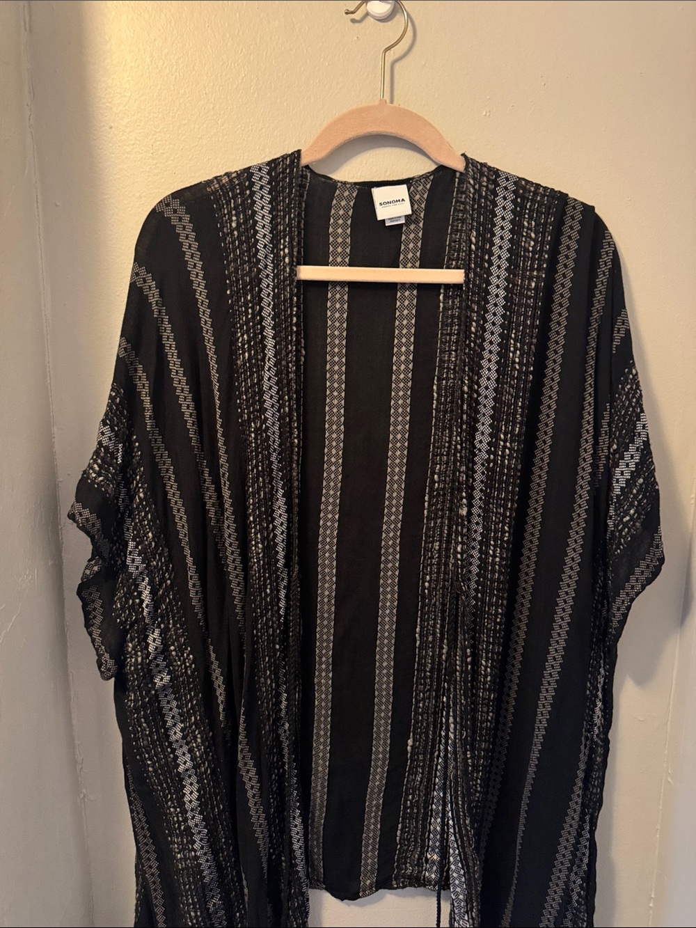Sonoma Black & Gray Striped Open-Front Short Sleeve Cardigan